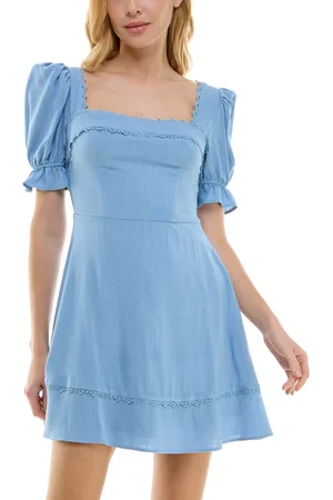 Juniors' Lace-Trim Cap-Sleeve A-Line Dress