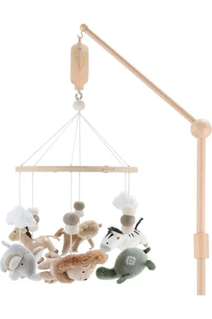 The Peanutshell Safari Serenity Baby Musical Wooden Crib Mobile
