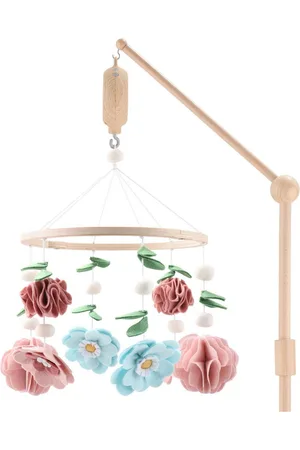 The Peanutshell Wildflower Baby Musical Wooden Crib Mobile - Pink/blue/green
