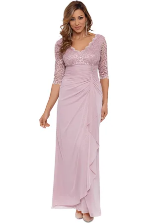 B & Adam Petite V-Neck Lace-Bodice Gown - Macy's