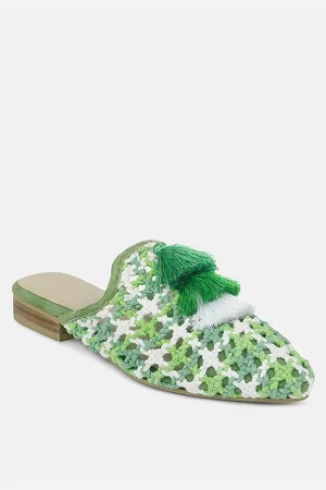 RAG & CO Mariana Womens Woven Flat Mules With Tassels