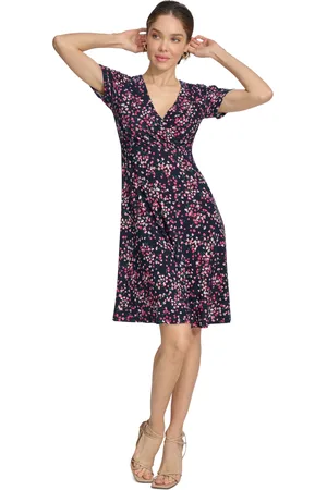 Tommy Hilfiger Petite Eloise V-Neck Empire-Waist Dress - Sky Captain/Hot Pink
