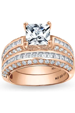 Bling Jewelry 3CT Art Deco Style Square Princess Cut Solitaire Clear Cz Promise Ring Set Sterling Silver