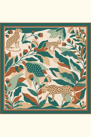 Jessie Zhao New York Double Sided Silk Scarf Of Green Wonderland - Brown, sand, coffee