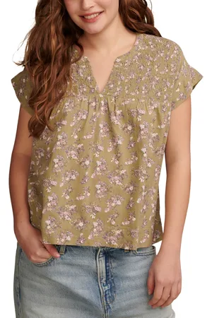 Lucky Brand Waffle Knit Floral Crewneck Top - Macy's