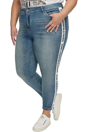 Karl Lagerfeld Plus Size Logo-Tape Slim-Leg Jeans, First@Macy