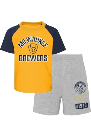 Outerstuff Baby Boys and Girls Gold, Heather Gray Milwaukee Brewers Ground Out Baller Raglan T-shirt and Shorts Set - Gold, Heather Gray