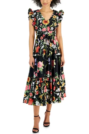  MABIBI Dresses for Women Women's Dress Floral Print Puff Sleeve  Ruched Split Thigh Bustier Dress Dresses (Size : Small) : Clothing, Shoes &  Jewelry