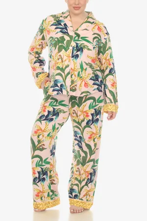 White Mark Plus Size 2 Pc. Wildflower Print Pajama Set