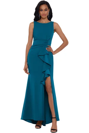 Betsy & Adam Petite Ruffled Boat-Neck Gown