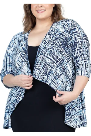 24Seven Comfort Apparel Plus Size 3/4 Length Sleeve Open Cardigan