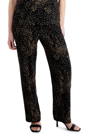 Anne Klein Petite Printed Wide-Leg Pull-On Knit Pants - Anne Black/Vicuna