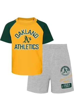 Outerstuff Baby Boys and Girls Gold, Heather Gray Oakland Athletics Ground Out Baller Raglan T-shirt and Shorts Set - Gold, Heather Gray