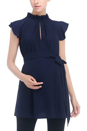 Kimi & Kai Maternity Flutter Sleeve Belted Blouse