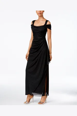 Alex Evenings Petite Cold-Shoulder Draped Metallic Gown