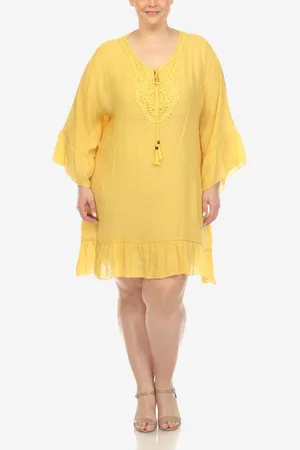 White Mark Plus Size Sheer Embroidered Knee Length Cover Up Dress