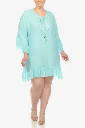 White Mark Plus Size Sheer Embroidered Knee Length Cover Up Dress