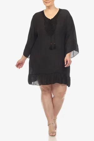 White Mark Plus Size Sheer Embroidered Knee Length Cover Up Dress