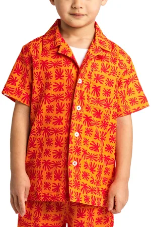 Sovereign Code Big Boys Printed Seersucker Short-Sleeve Button-Down Shirt - Persimmon Orange/ Deco