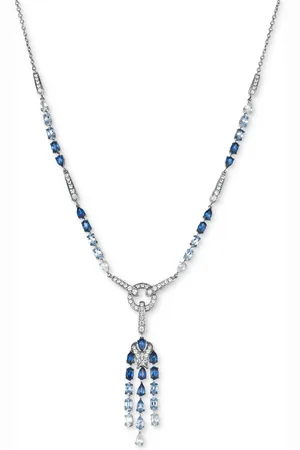 Le Vian Denim Ombre Sapphire (7-1/20 ct. t.w.) & White Sapphire (2-3/4 ct. t.w.) Chandelier 19" Lariat Necklace in 14k White Gold