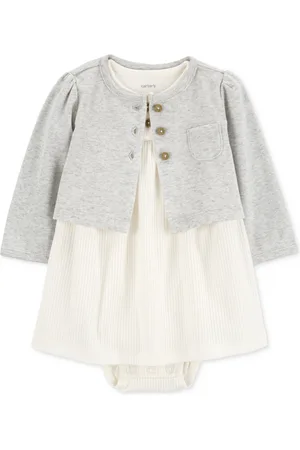 Carters Baby Girls Bodysuit Dress & Cardigan, 2 Piece Set - Gray/Ivory