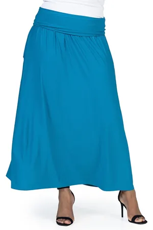 24Seven Comfort Apparel Plus Size Foldover Maxi Skirt With Pockets