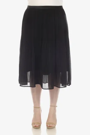 White Mark Plus Size Pleated Chiffon Midi Skirt