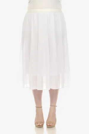 White Mark Plus Size Pleated Chiffon Midi Skirt