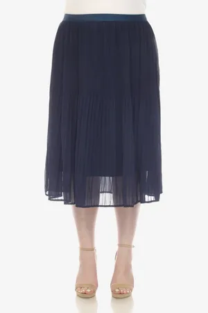 White Mark Plus Size Pleated Chiffon Midi Skirt