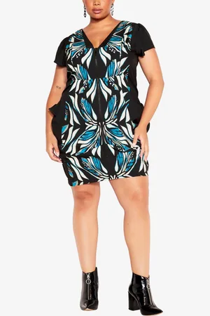 City Chic Plus Size Nadia Zip Tunic - Teal, Black Mirage Flight