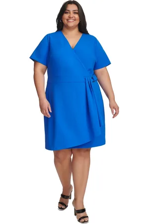 DKNY Plus Size V-Neck Short-Sleeve Scuba-Crepe A-Line Dress