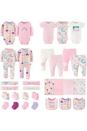 The Peanutshell Baby Girls Layette Gift Set Girls, Pretty Sweet, 30 Essential Pieces, 0-3 Months - Pink/lavender/teal