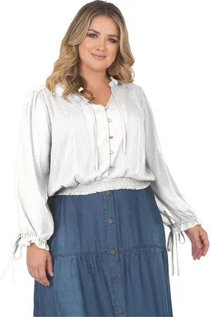 Standards & Practices Plus Size Long Bishop Tie Sleeve Chiffon Blouse