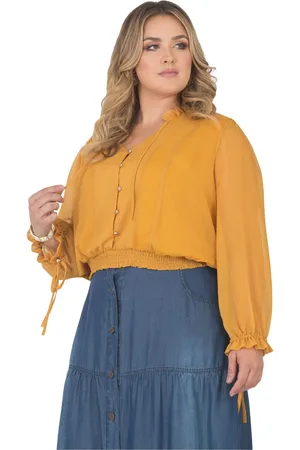 Standards & Practices Plus Size Long Bishop Tie Sleeve Chiffon Blouse