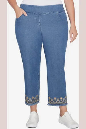 RUBY Plus Size Denim Embroidered Ankle Pants