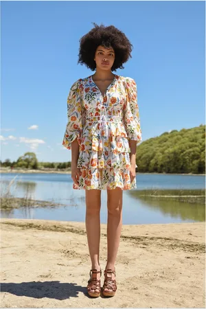 Jessie Zhao New York Flower Land Cotton Viscose Voile Mini Dress - White, red, yellow