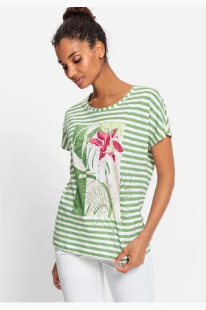 Olsen 100% Organic Cotton Short Sleeve Stripe and Placement Print T-Shirt