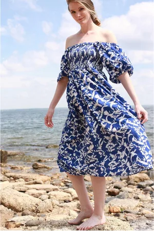 Jessie Zhao New York Animal World Smocked Cotton Silk Dress