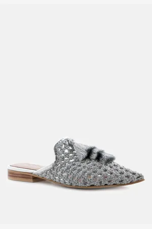 RAG & CO Melanie Womens Tassels Embellished Woven Flat Mules
