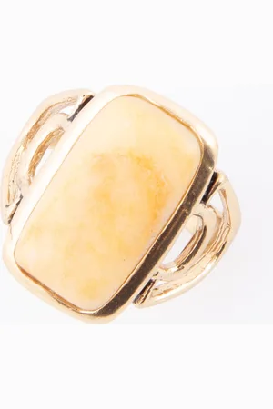 Barse Luster Yellow Agate Golden Bronze Rectangle Ring