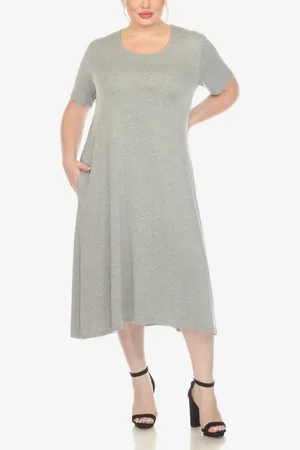 White Mark Plus Size Short Sleeve Pocket Swing Midi Dress