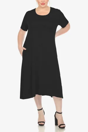 White Mark Plus Size Short Sleeve Pocket Swing Midi Dress
