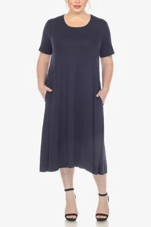 White Mark Plus Size Short Sleeve Pocket Swing Midi Dress