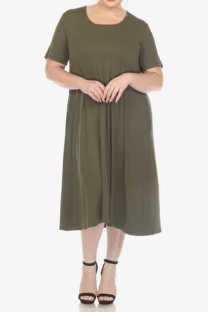 White Mark Plus Size Short Sleeve Pocket Swing Midi Dress