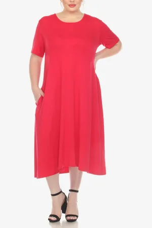White Mark Plus Size Short Sleeve Pocket Swing Midi Dress
