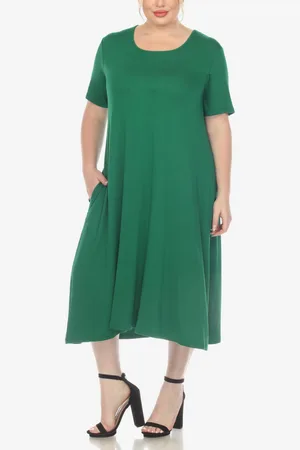 White Mark Plus Size Short Sleeve Pocket Swing Midi Dress