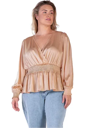 Standards & Practices Plus Size Satin V-Neck Long Sleeves Blouse