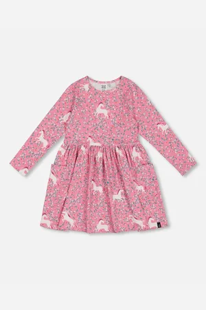 Deux par Deux Big Girls Printed Unicorn Dress With Pockets Pink