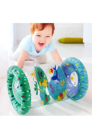 The Peanutshell Inflatable Tummy Time Roller, Land and Sea - Blue/green