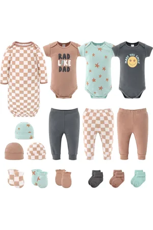 The Peanutshell Baby Boys Layette Gift Set Boys, Skater Boy, 16 Essential Pieces, 0-3 Months - Grey/tan/green